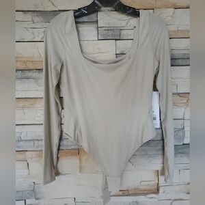 NWT Lululemon Wundermost Square Neck Long Sleeve Thong Cut Cream Bodysuit Size M